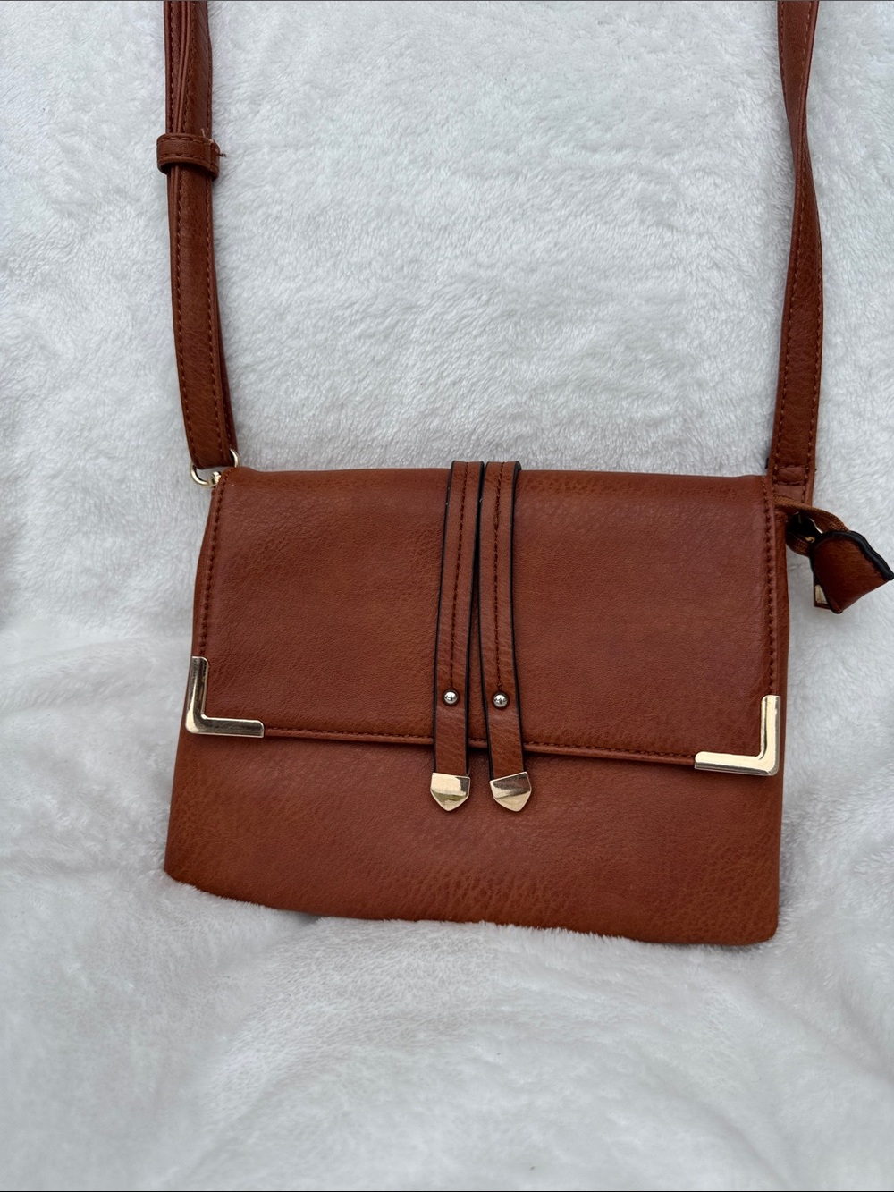 Brown faux leather crossbody